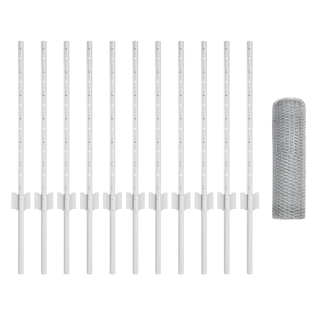 vidaXL Γατζωτές Στήλες Φράχτη 11 τεμ U-Channel 60 εκ Γαλβανισμένο Ατσάλι