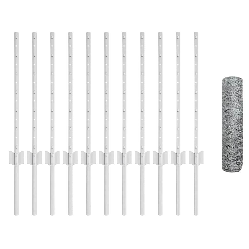 Πόστες Φράχτη vidaXL 11 τμχ U-Channel 60 εκ. Γαλβανισμένος Χάλυβας