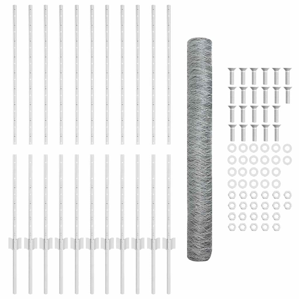 vidaXL σετ φράκτη Σετ 2 Γαλβανισμένο ατσάλι 25 x 1.2 μ Ανθεκτικό