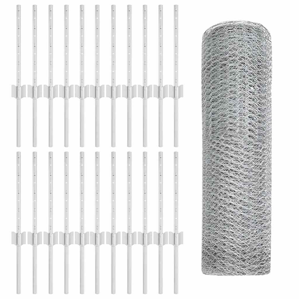vidaXL Φράχτης με Στήλες. Ασημί 0.4 x 50 μ. Ατσάλι