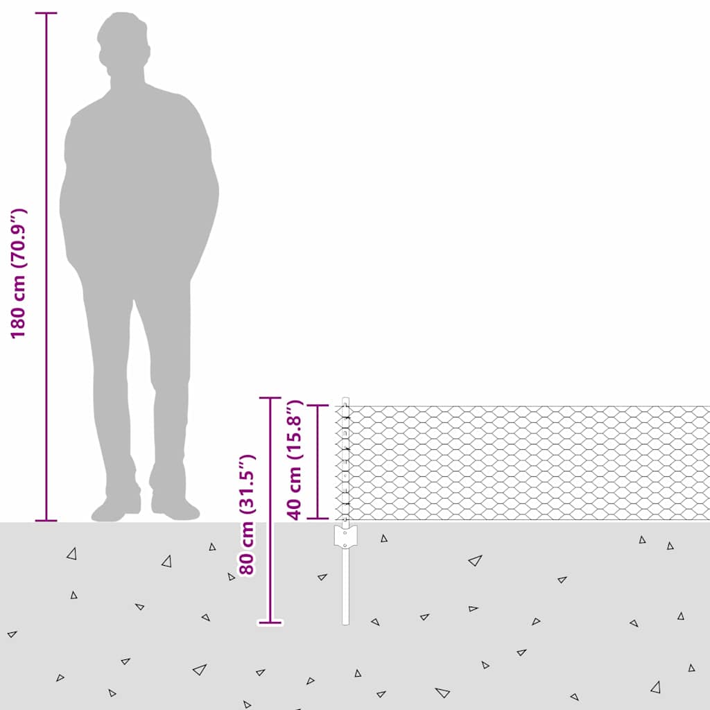 vidaXL Τείχος και Πόστ Ασημί 0,4 x 50 μ. Ατσάλι