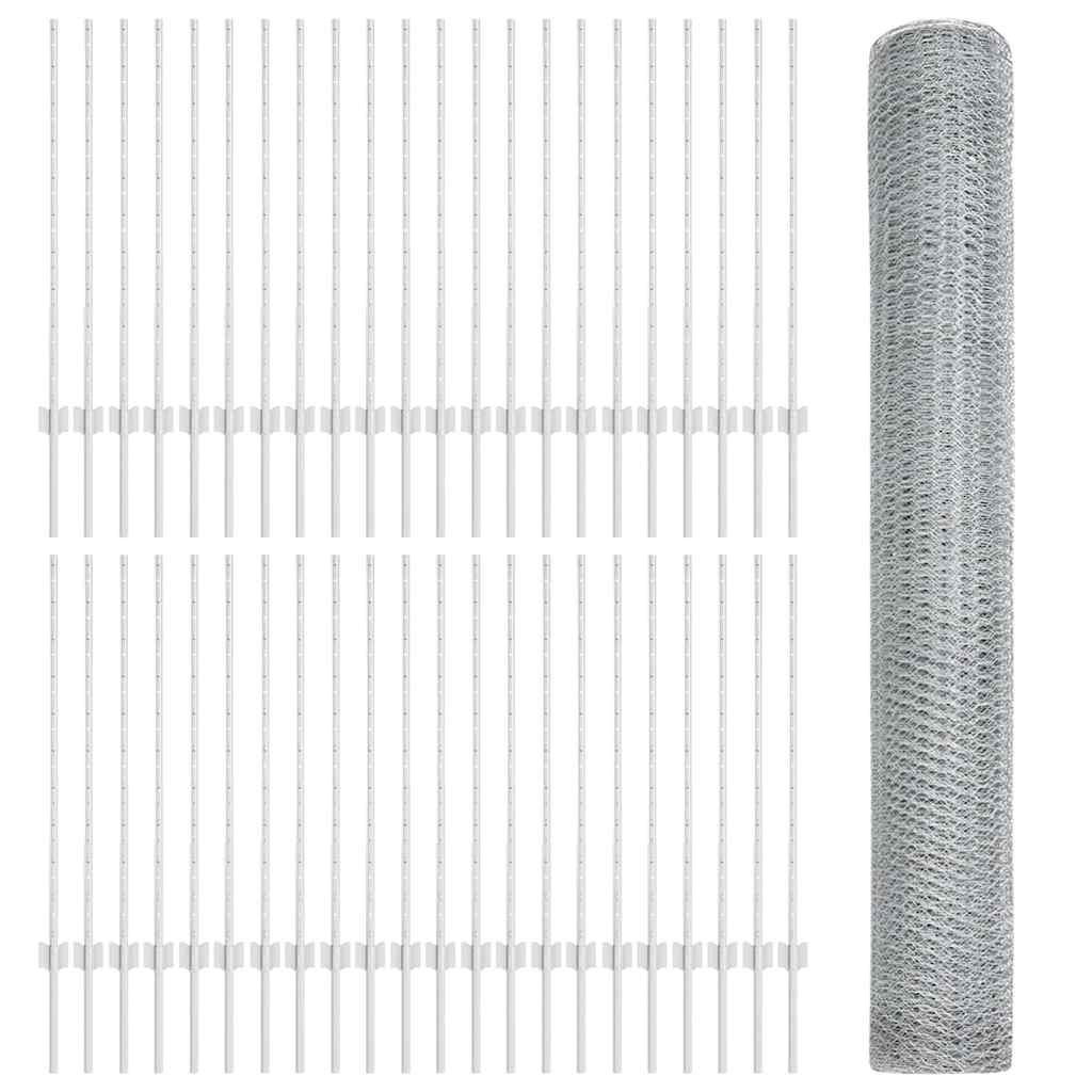 vidaXL Φράχτης με Στήλες. Ασημί 1 x 100 m Ατσάλι