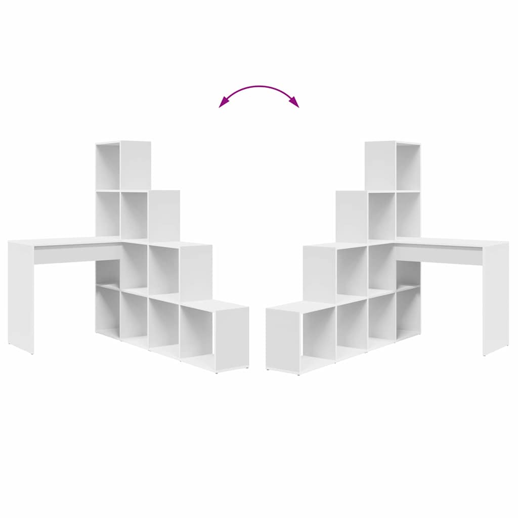 vidaXL Γωνιακό γραφείο με ράφι Λευκό 101.5 x 149.5 x 149.5 εκ.