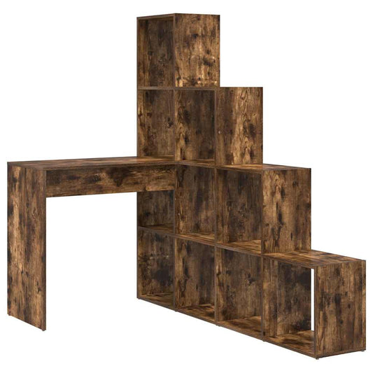 vidaXL Γωνιακό γραφείο με ράφι Καπνιστή δρυς 101.5 x 149.5 x 149.5 εκ.