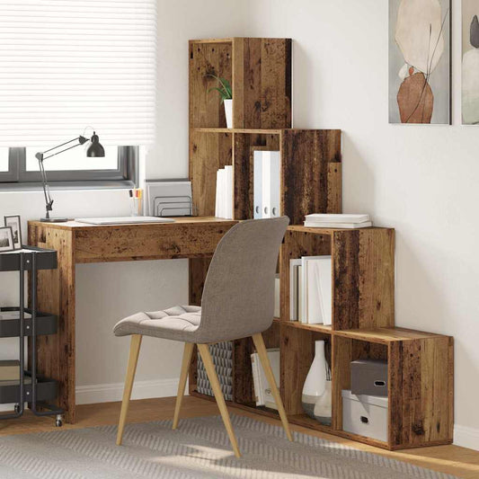 vidaXL Γωνιακό γραφείο με ράφι Παλιό Ξύλο 101,5 x 149,5 x 149,5 εκ.