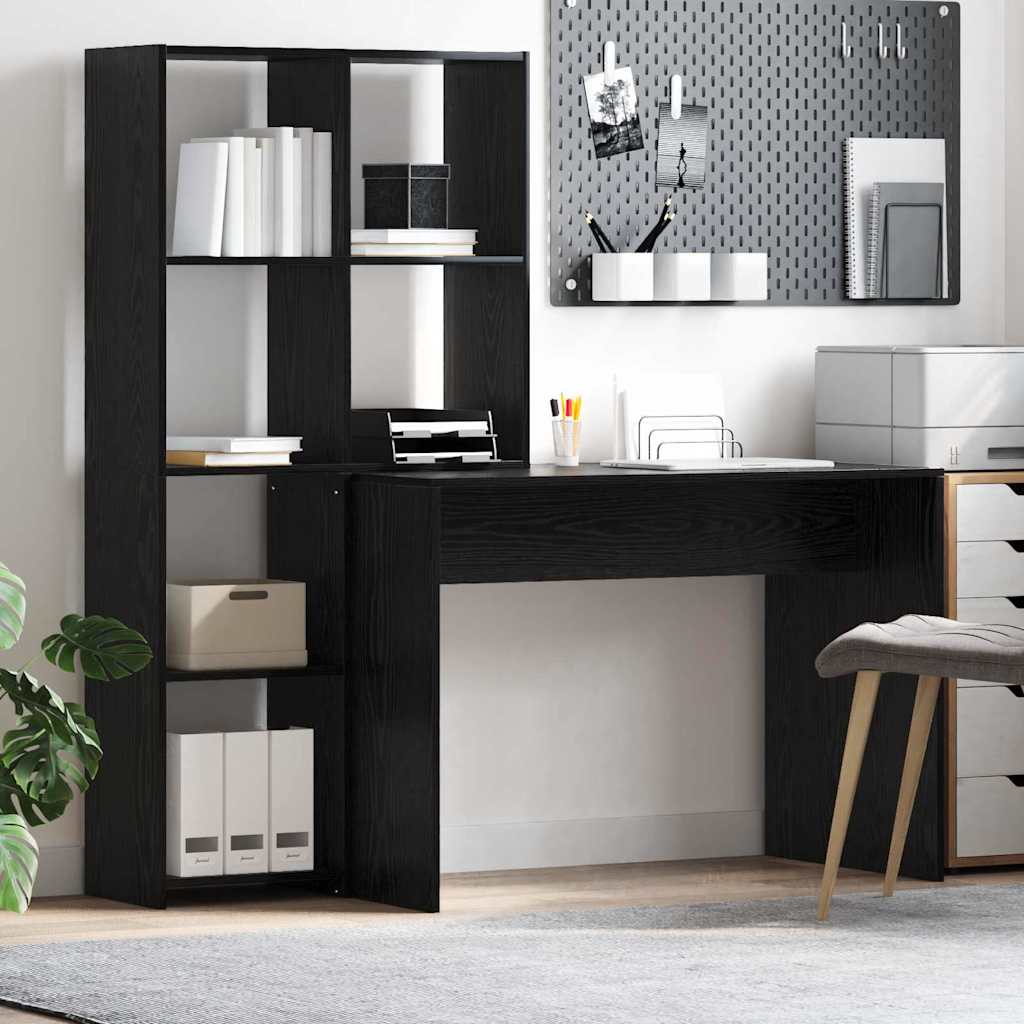 vidaXL Γραφείο Μαύρη δρυς 138.5 x 55 x 143 εκ Επεξεργασμένο ξύλο