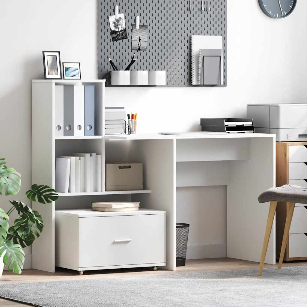 vidaXL Γραφείο με ράφι Λευκό 131.5 x 50 x 106.5 εκ. Επεξεργασμένο ξύλο