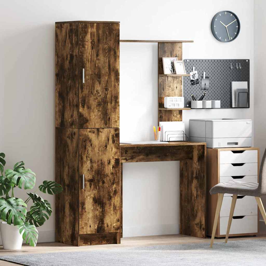 vidaXL Γραφείο με αποθηκευτικό χώρο με ράφι 2 pcs Καπνιστό Δρύς