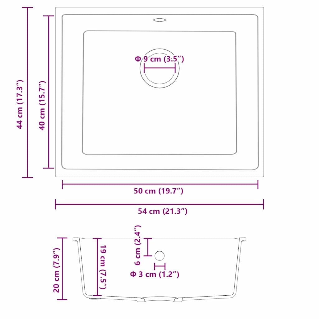 vidaXL νεροχύτης κουζίνας με υπερχείλιση σε γκρι γρανίτη