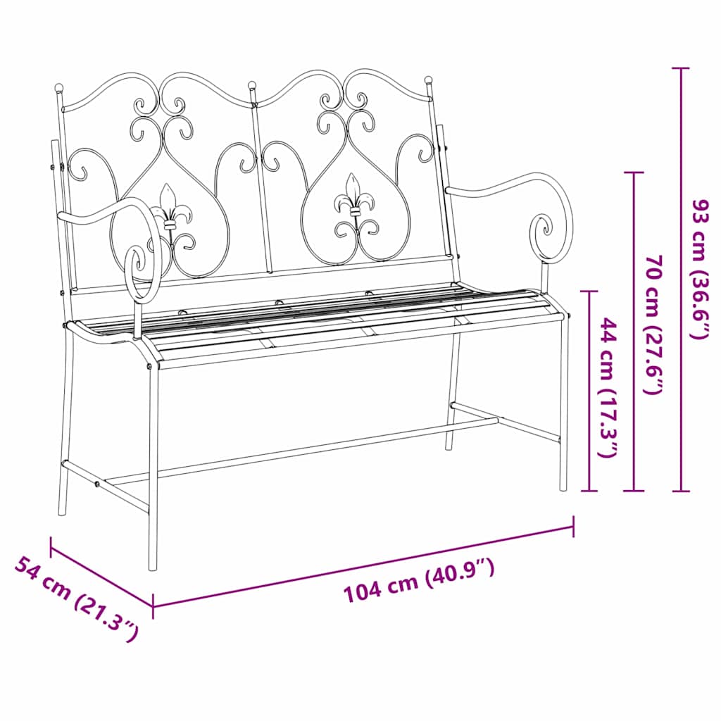 vidaXL Παγκάκι κήπου Μαύρο 104 x 54 x 93εκ Ατσάλι
