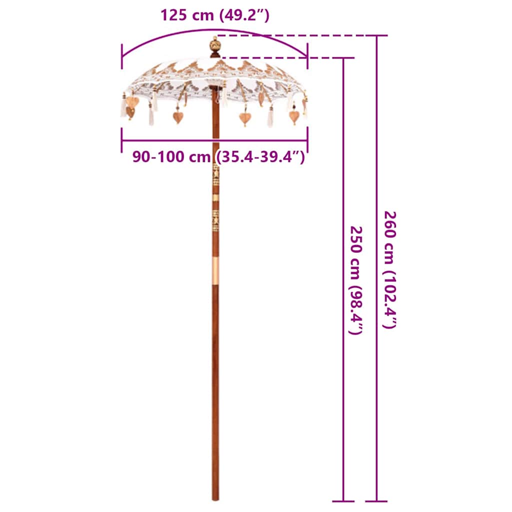 vidaXL Μπαλινέζικη Ομπρέλα Κρεμ 95 x 95 x 260 εκ. Βαμβάκι