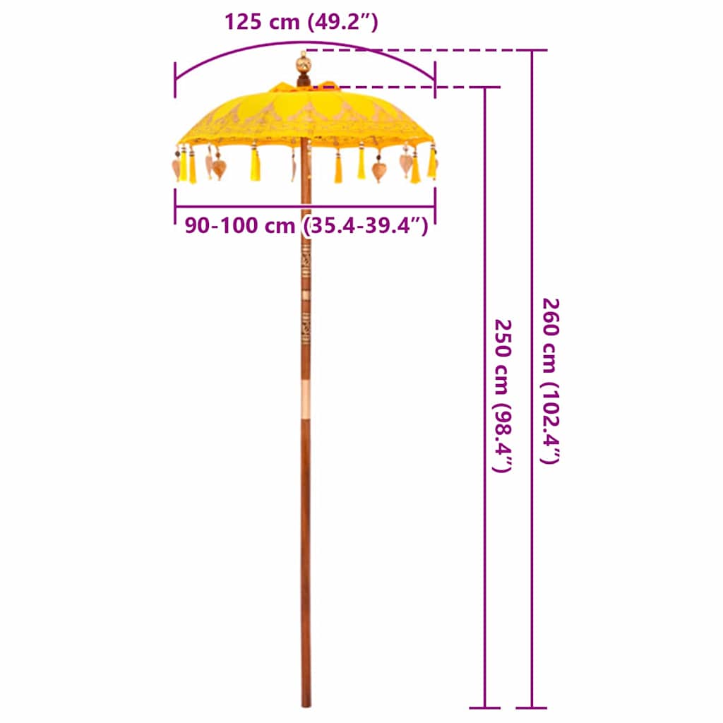 vidaXL Μπαλινέζικη Ομπρέλα 125 x 125 x 260 εκ Βαμβάκι Γύρος Κίτρινο