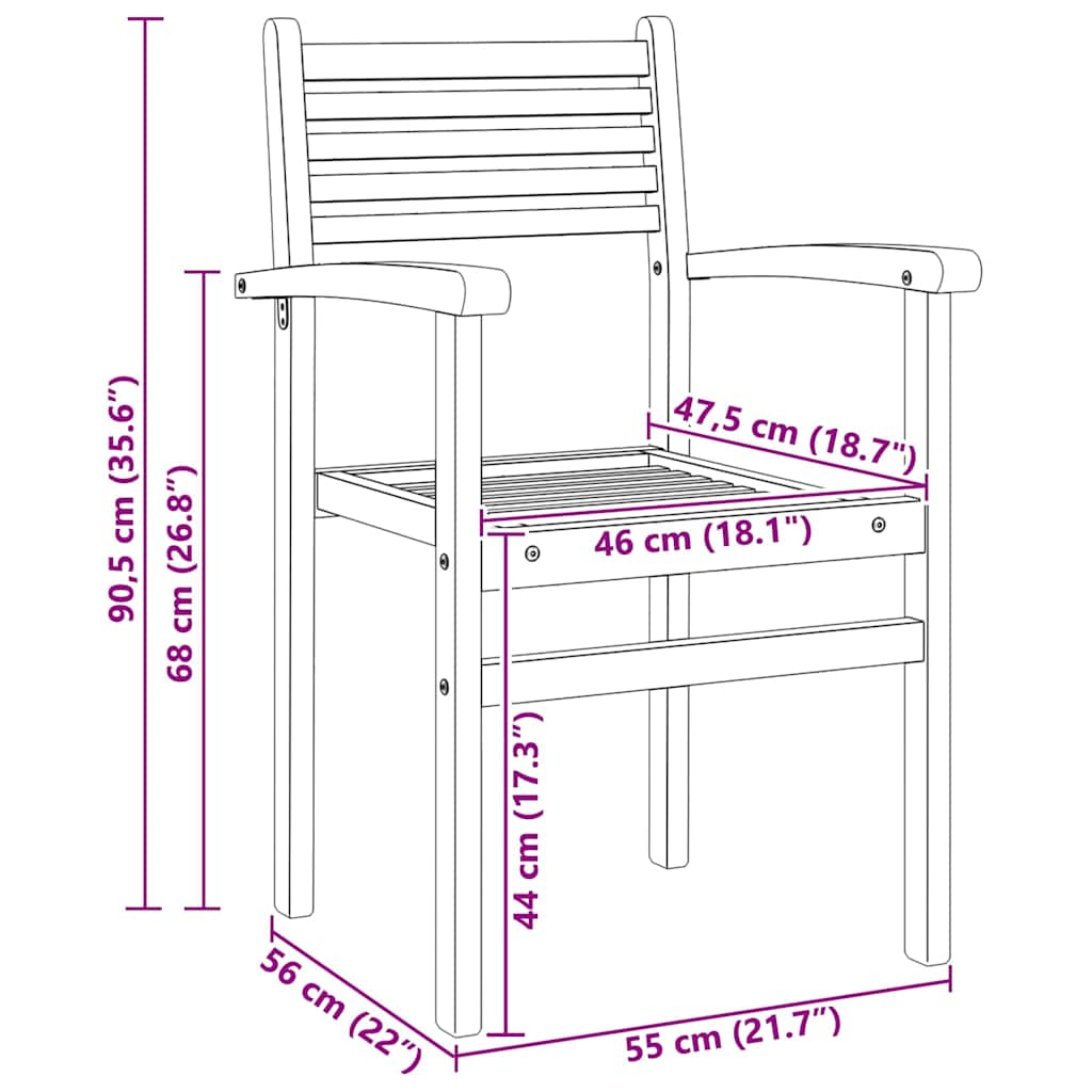 vidaXL Καρέκλα 2 pcs Καφέ 56 x 55 x 90.5 εκ Στερεό Ξύλο Τίκ
