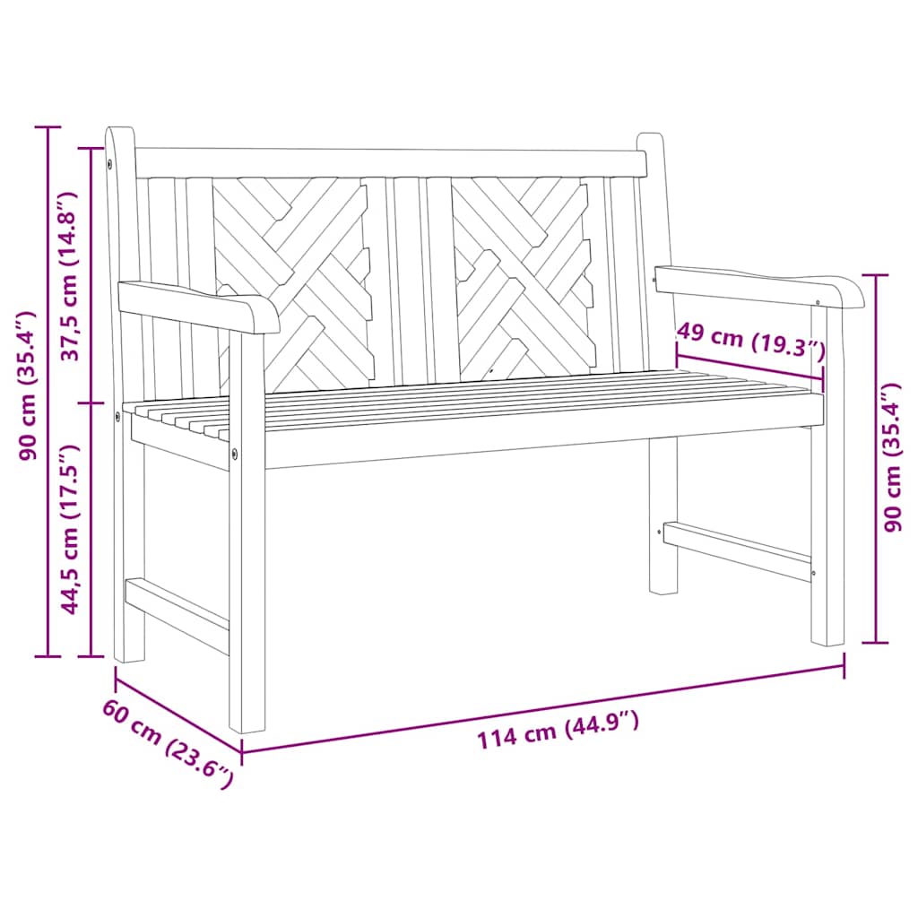 vidaXL Παγκάκι κήπου Καφέ 114 x 60 x 90 εκ Μασίφ ξύλο teak