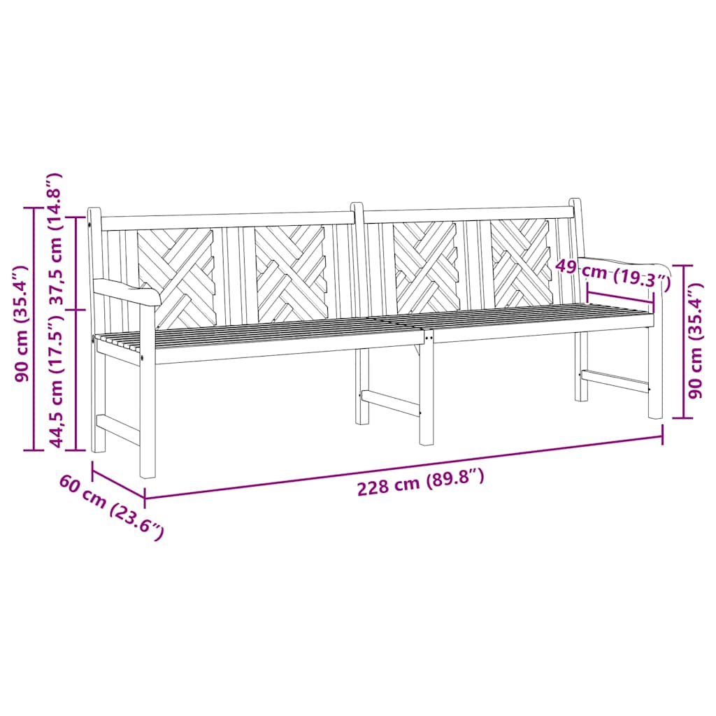 vidaXL παγκάκι Καφέ 228 x 60 x 90 εκ Στερεό Ξύλο Τίκ