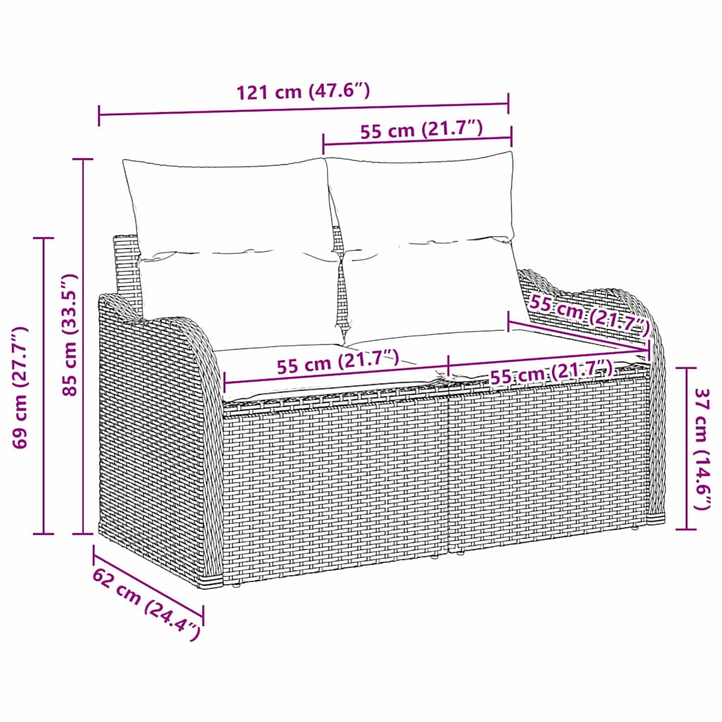 vidaXL Καναπές Κήπου με μαξιλάρι Γκρι 121 x 62 x 69εκ συνθετικό ρατάν