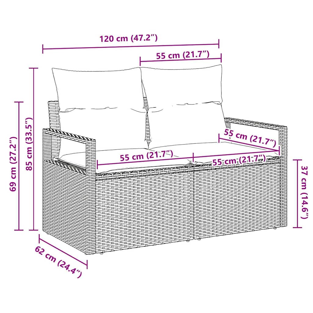 vidaXL Καναπές Κήπου Καφέ 120 x 62 x 69εκ συνθετικό ρατάν
