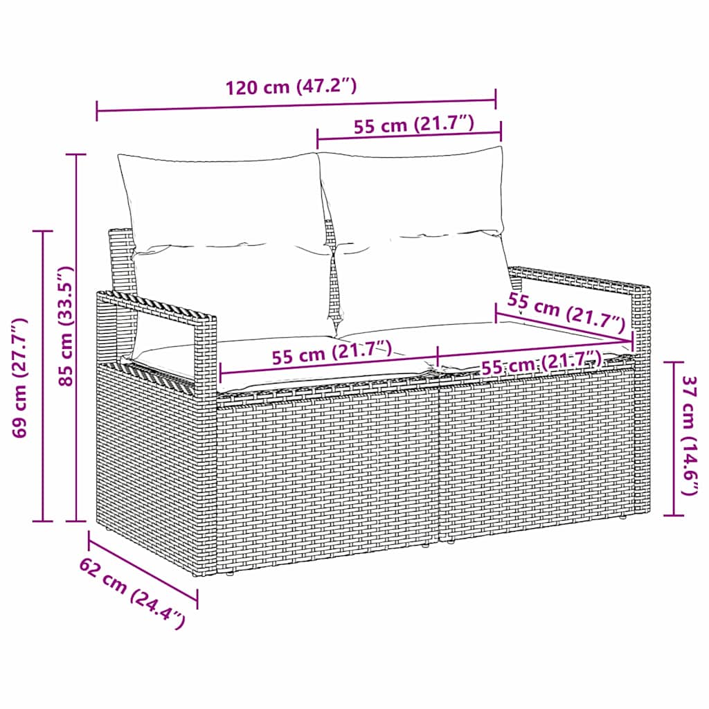 vidaXL Καναπές Κήπου με μαξιλάρι Καφέ 120 x 62 x 69εκ συνθετικό ρατάν