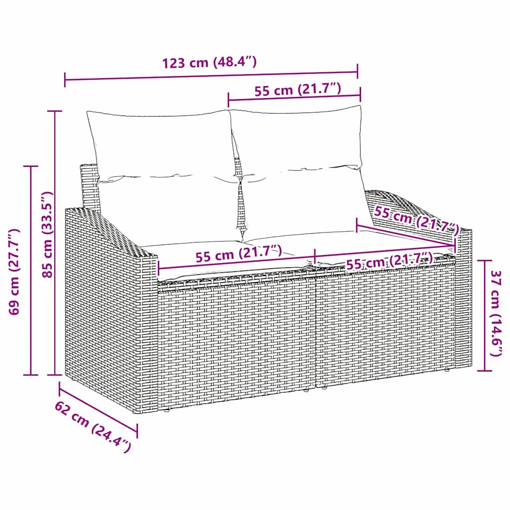 vidaXL Καναπές Κήπου με μαξιλάρι Μαύρο 123 x 62 x 69εκ συνθετικό ρατάν