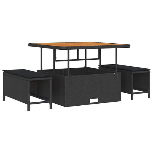 vidaXL 3 Τεμαχίων Σετ Τραπεζαρίας Κήπου με Μαξιλάρες Μαύρο Πολυ Ρατάν Ακακία