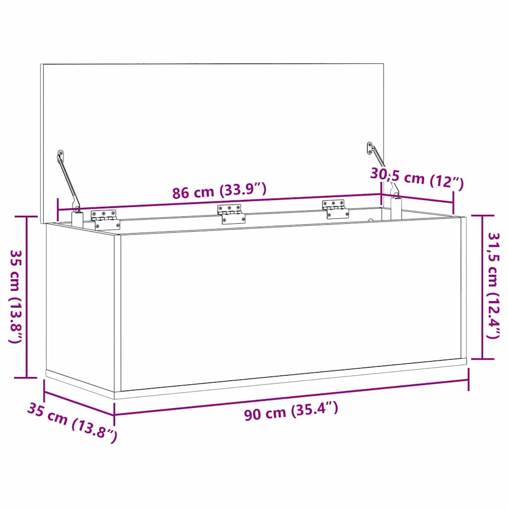 vidaXL Κουτί αποθήκευσης Παλιό Ξύλο 90 x 35 x 35 cm Επεξεργασμένο ξύλο
