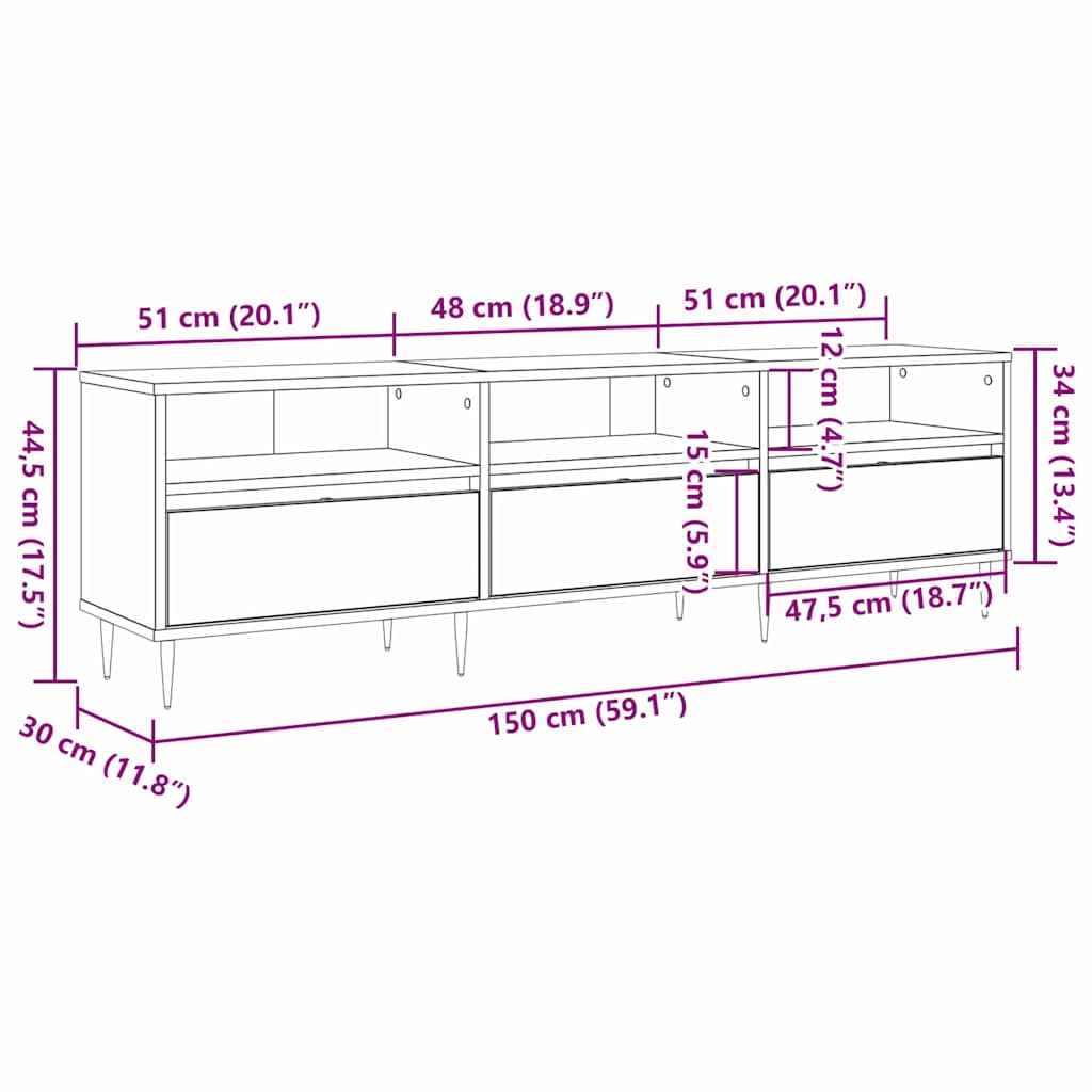 vidaXL Ντουλάπι TV Artisan Oak 150 x 30 x 45 εκ Επεξεργασμένο ξύλο