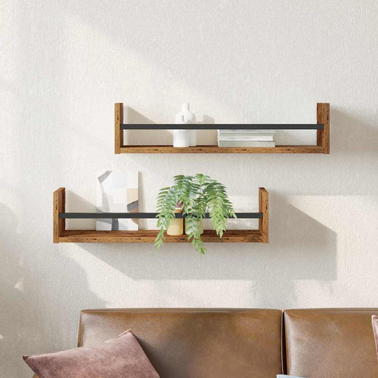 vidaXL Ράφι Τοίχου Επιτοίχιο 2 pcs Παλιό ξύλο 60 x 16 x 14 cm