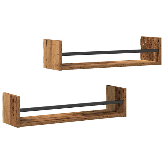 vidaXL Ράφι Τοίχου Επιτοίχιο 2 pcs Παλιό ξύλο 60 x 16 x 14 cm