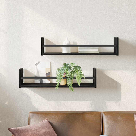 vidaXL Ράφι Τοίχου Επιτοίχιο 2 pcs Μαύρη Οξυά 60 x 16 x 14 cm