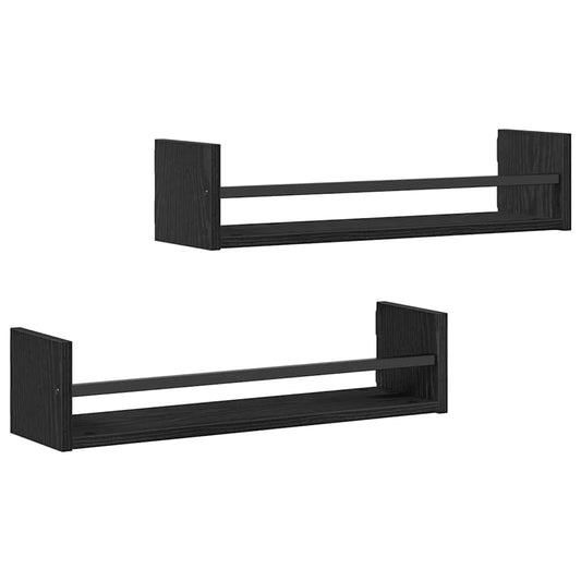 vidaXL Ράφι Τοίχου Επιτοίχιο 2 pcs Μαύρη Οξυά 60 x 16 x 14 cm