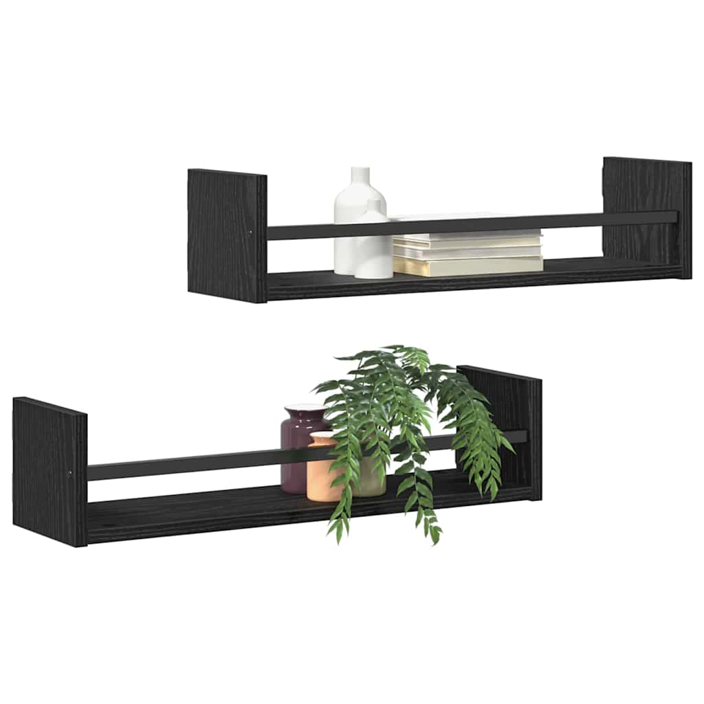 vidaXL Ράφι Τοίχου Επιτοίχιο 2 pcs Μαύρη Οξυά 60 x 16 x 14 cm