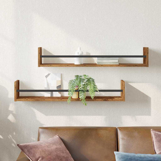 vidaXL Ράφι Τοίχου Επιτοίχιο 2 pcs Παλιό ξύλο 80 x 16 x 14 cm