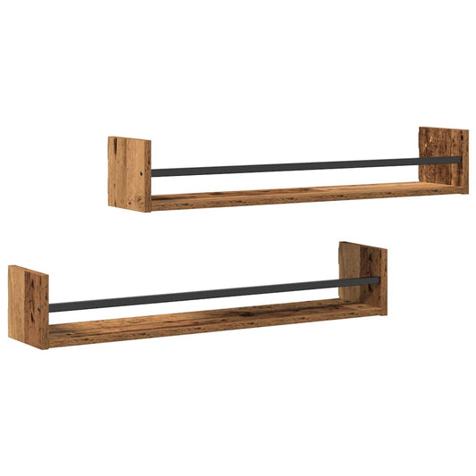 vidaXL Ράφι Τοίχου Επιτοίχιο 2 pcs Παλιό ξύλο 80 x 16 x 14 cm