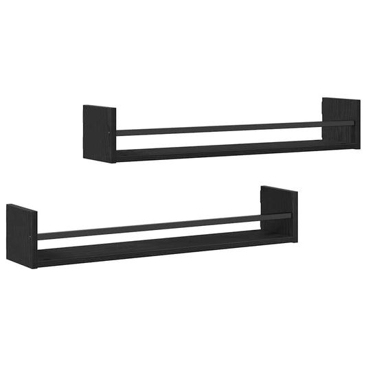 vidaXL Ράφι Τοίχου Επιτοίχιο 2 pcs Μαύρη Οξυά 80 x 16 x 14 cm