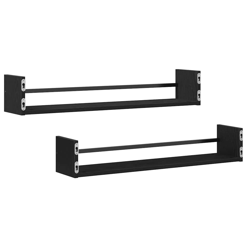 vidaXL Ράφι Τοίχου Επιτοίχιο 2 pcs Μαύρη Οξυά 80 x 16 x 14 cm