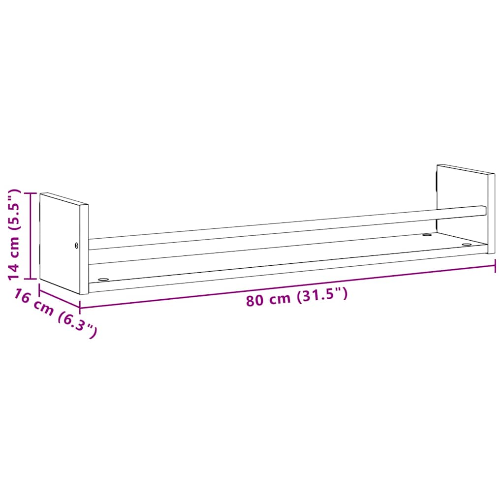 vidaXL Ράφι Τοίχου Επιτοίχιο 2 pcs Μαύρη Οξυά 80 x 16 x 14 cm