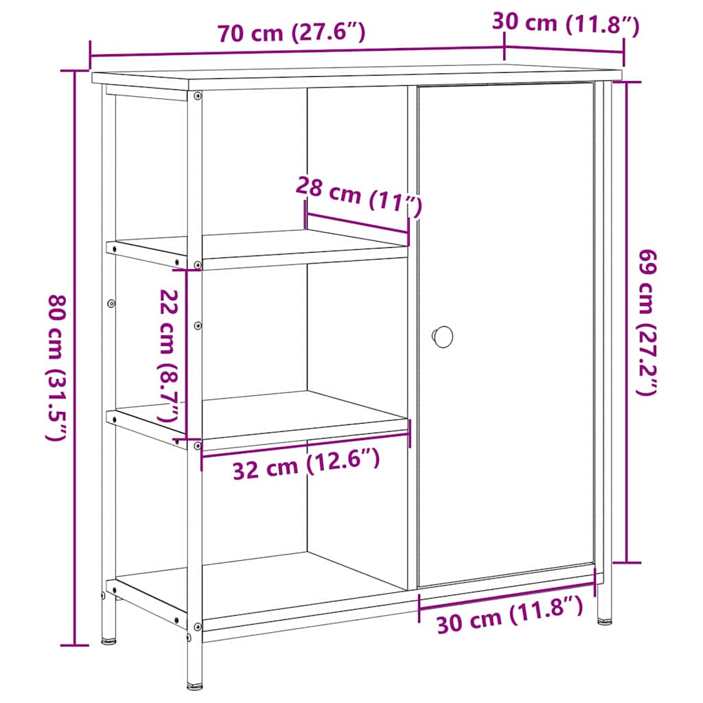vidaXL Πλαϊνό γραφείο artisan δρυς 70 x 30 x 80 εκ. Επεξεργασμένο ξύλο