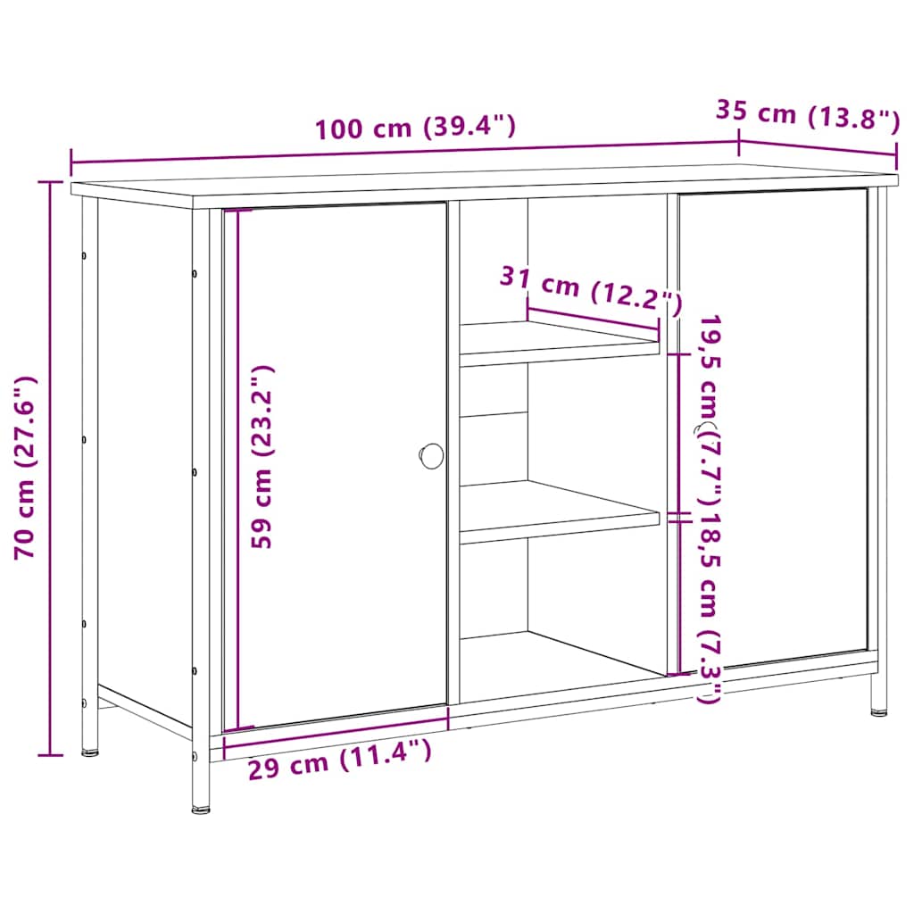 vidaXL Πλαϊνό γραφείο artisan δρυς 100 x 35 x 70 εκ.