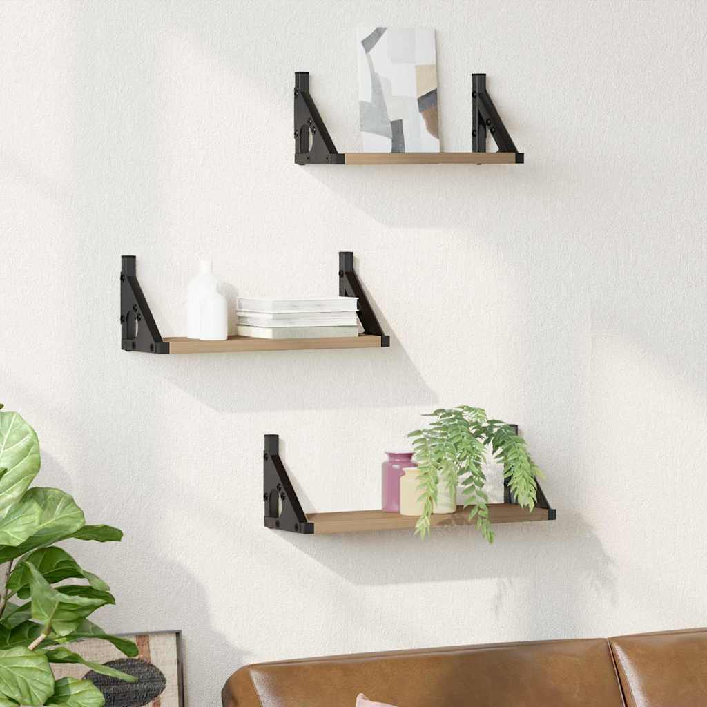 vidaXL Ράφι Τοίχου Επιτοίχιο με αποθήκευση 3 pcs Καπνιστό Δρύς