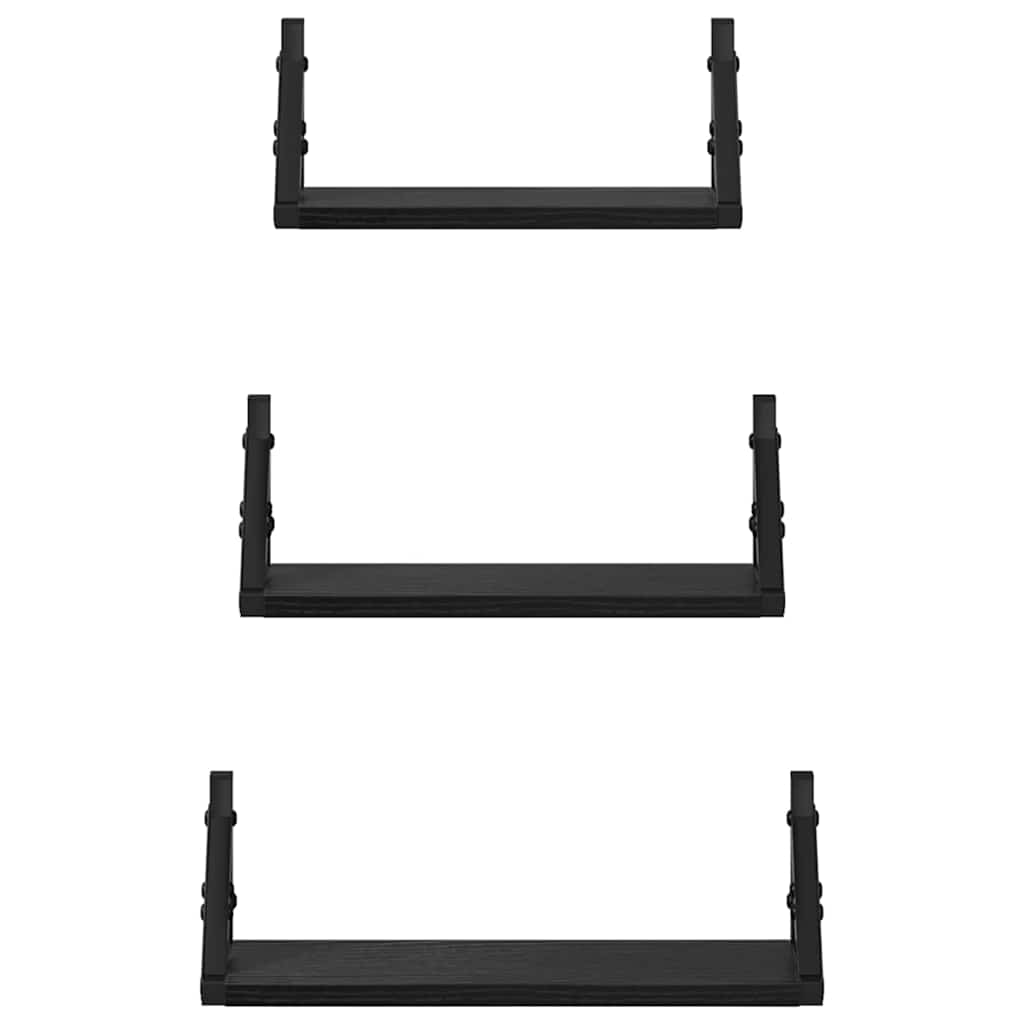 vidaXL Ράφι Τοίχου Επιτοίχιο με αποθήκευση 3 pcs Μαύρη Οξυά