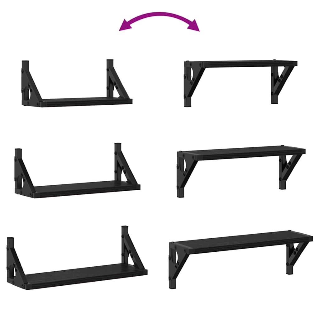 vidaXL Ράφι Τοίχου Επιτοίχιο με αποθήκευση 3 pcs Μαύρη Οξυά