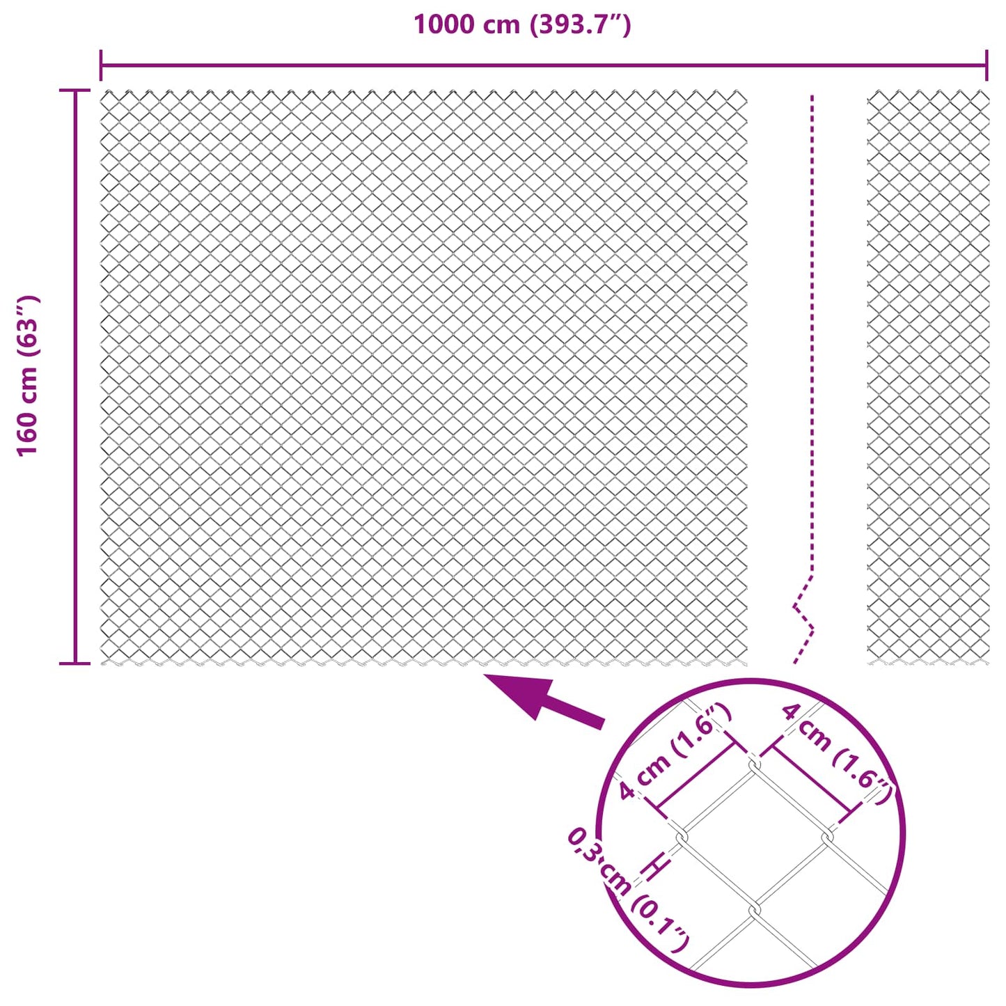 vidaXL Φράχτης αλυσίδας 10 x 1,6 m Ατσάλι Γκρι
