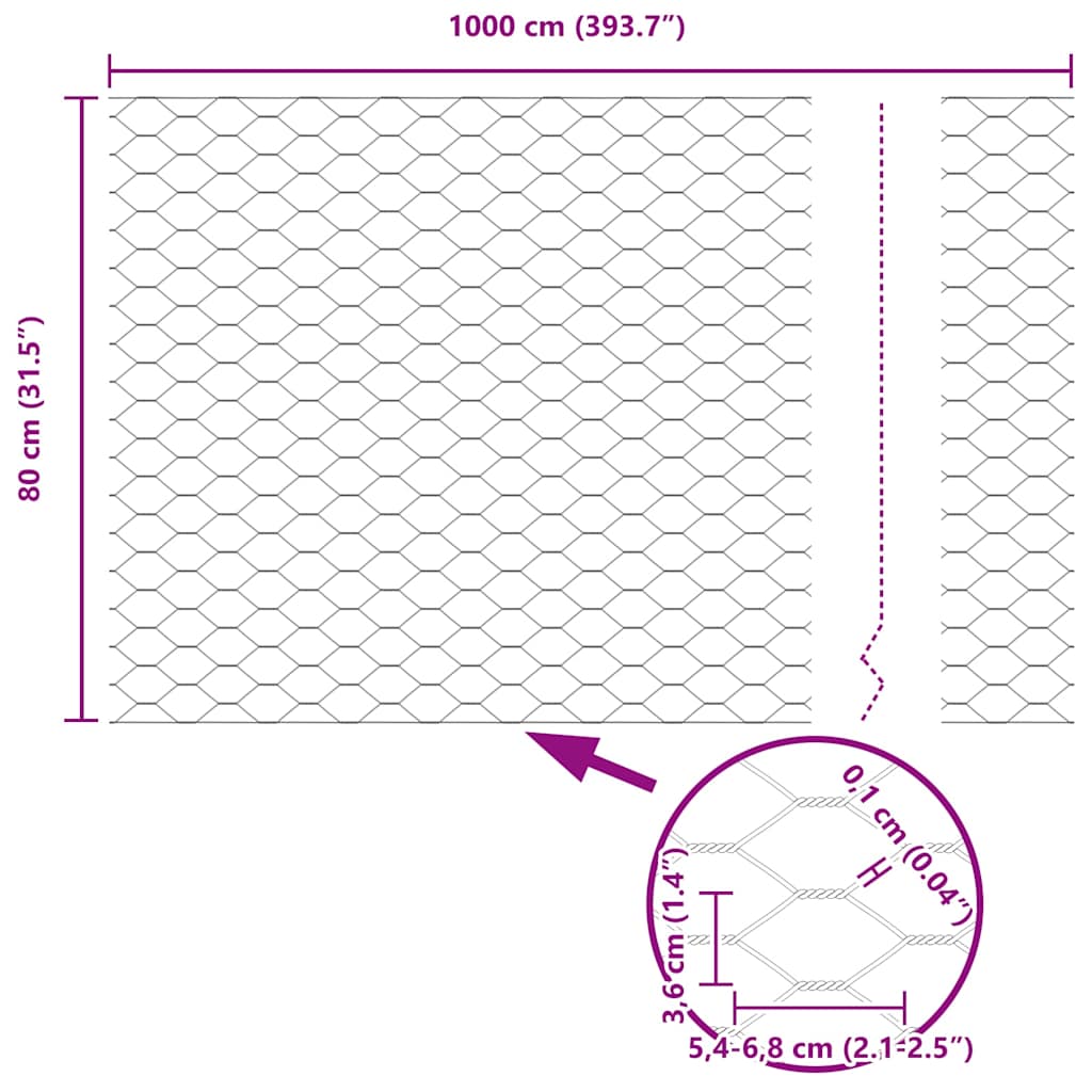 vidaXL Φράχτης Εξαγώνου Γκρι 0,8 x 10 m PVC