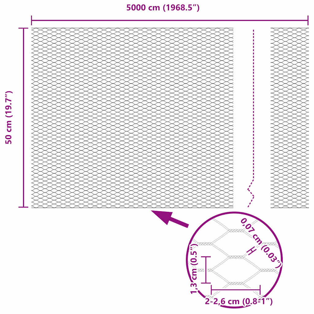 vidaXL Εξάγωνος Φράχτης Γκρίζος Γκρι 0.5 x 50 μ. Ατσάλι