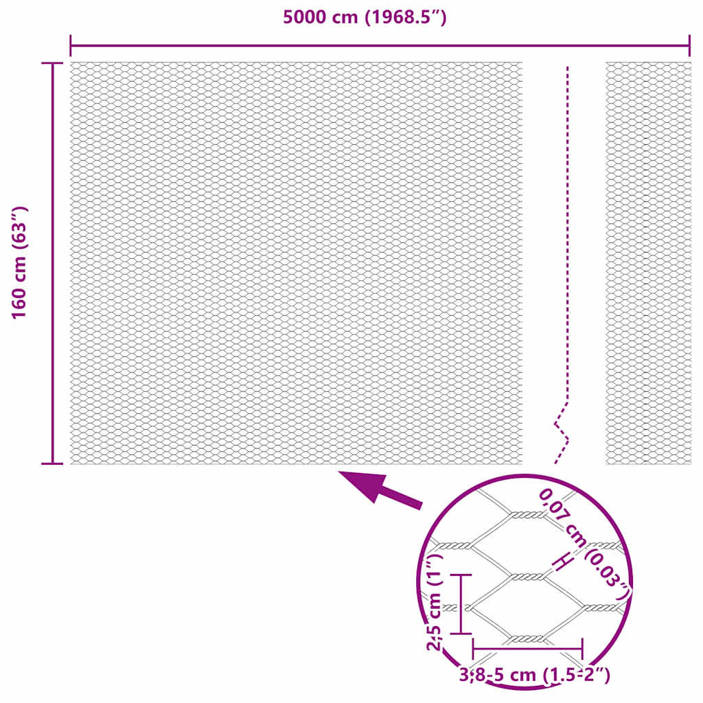 vidaXL Εξάγωνος Φράχτης Γκρίζος Γκρι 1.6 x 50 m Ατσάλι