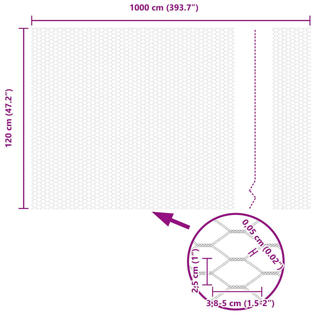 vidaXL Φράχτης Εξαγώνου Ασημί 1,2 x 10 m Γαλβανισμένος χάλυβας