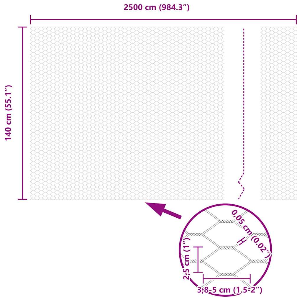 vidaXL Φράχτης Εξαγώνου Ασημί 1,4 x 25 m Γαλβανισμένος χάλυβας