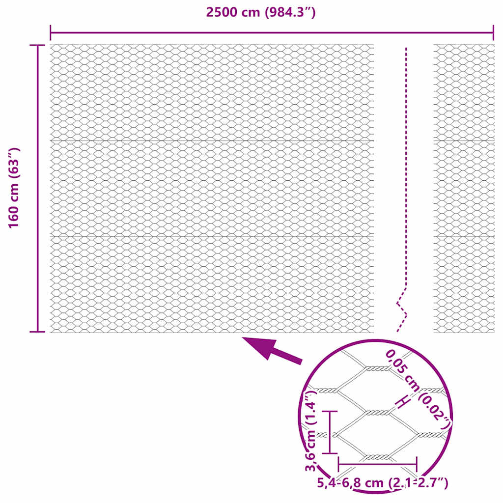 vidaXL Φράχτης Εξαγώνου Ασημί 1,6 x 25 m Γαλβανισμένος χάλυβας