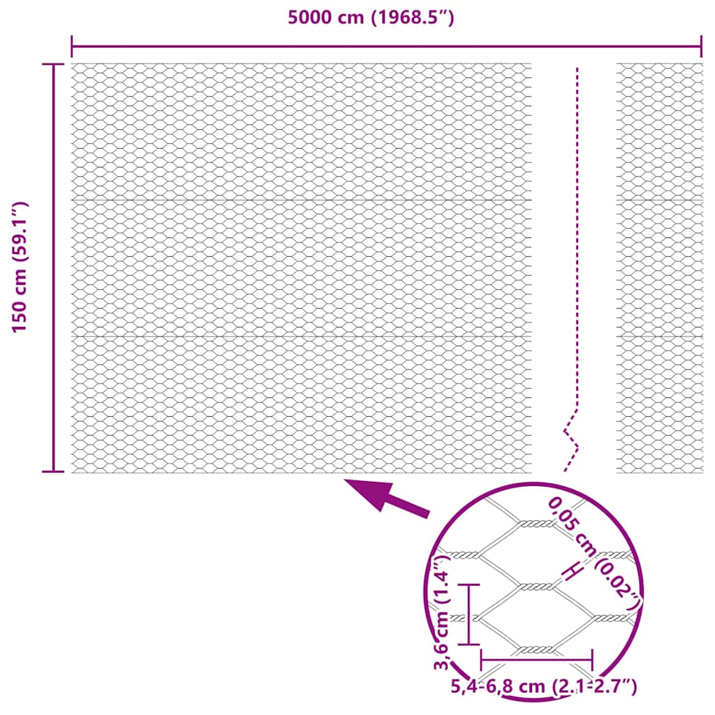 vidaXL Φράχτης Εξαγώνου Ασημί 1,5 x 50 m Γαλβανισμένος χάλυβας