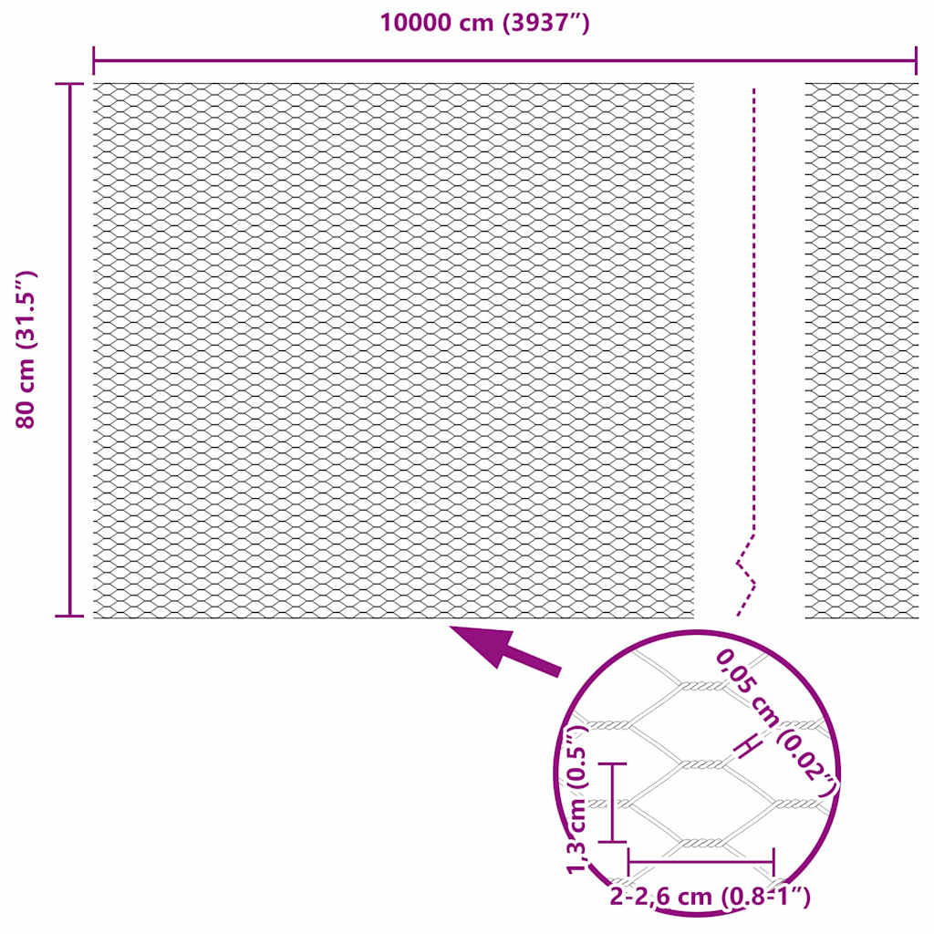 vidaXL Φράχτης Εξαγώνου Ασημί 0,8 x 100 μ Γαλβανισμένος χάλυβας